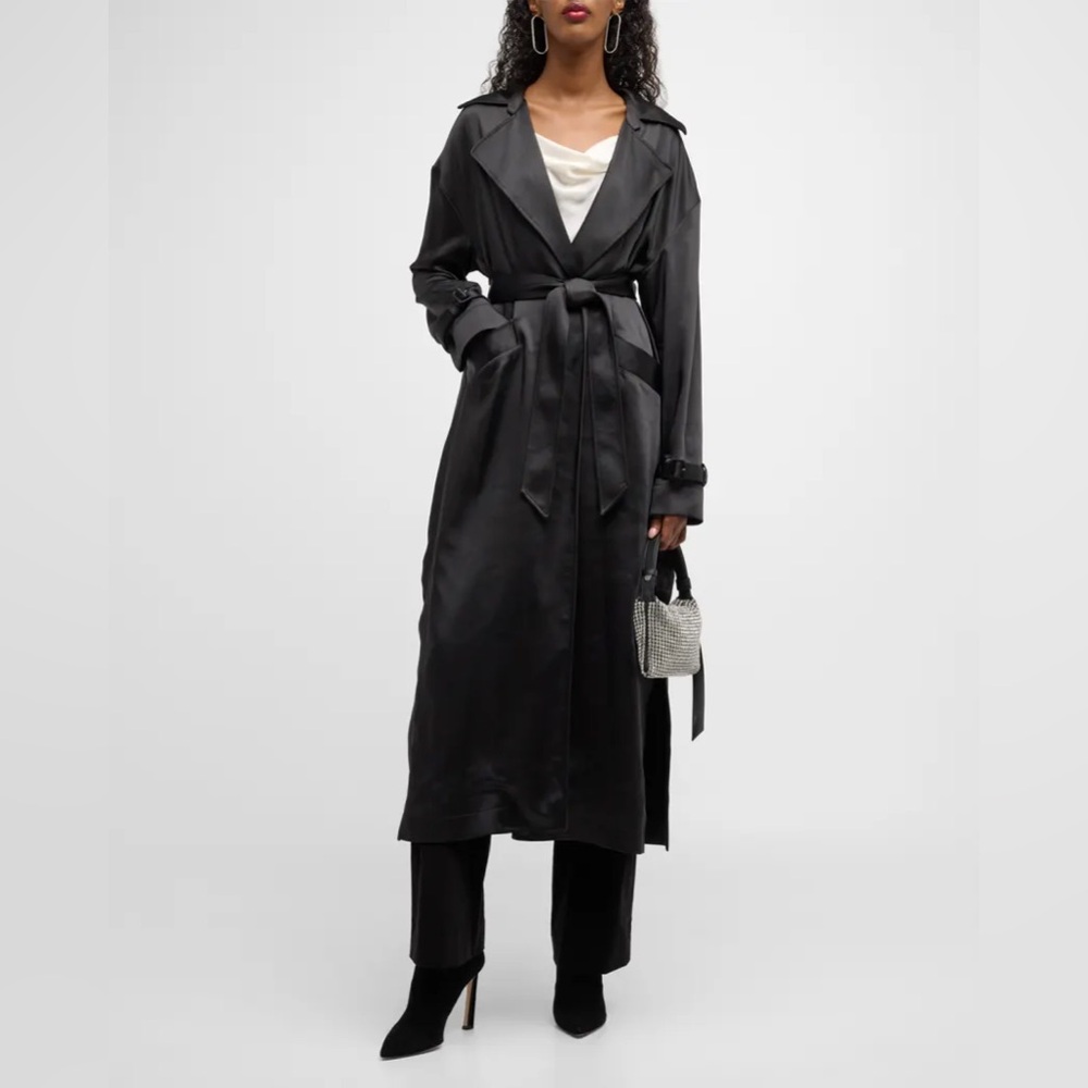 Cinq a Sept Jayla Belted Satin Trench Black Medium